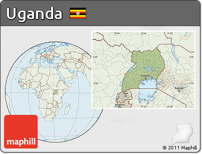 Savanna Style Location Map of Uganda, lighten