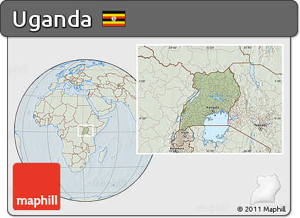 Savanna Style Location Map of Uganda, lighten, hill shading