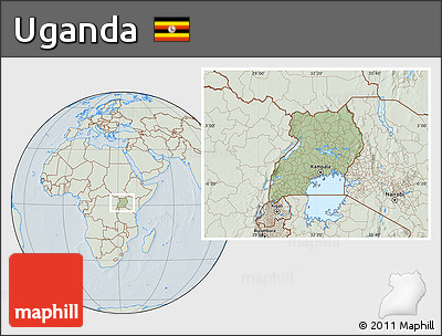 Savanna Style Location Map of Uganda, lighten, hill shading