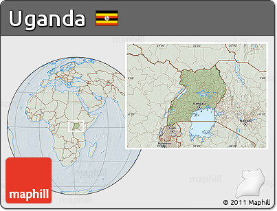 Savanna Style Location Map of Uganda, lighten, hill shading