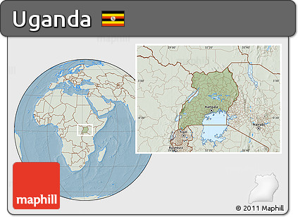 Savanna Style Location Map of Uganda, lighten, land only, hill shading