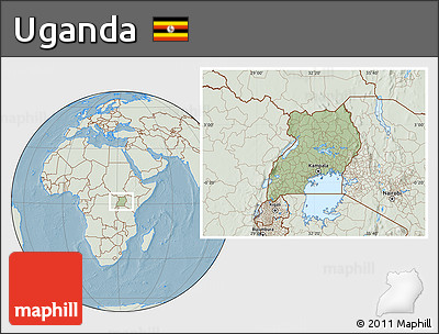 Savanna Style Location Map of Uganda, lighten, land only, hill shading
