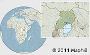Savanna Style Location Map of Uganda, lighten, land only, hill shading