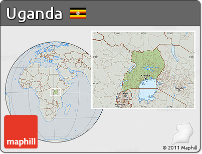 Savanna Style Location Map of Uganda, lighten, semi-desaturated