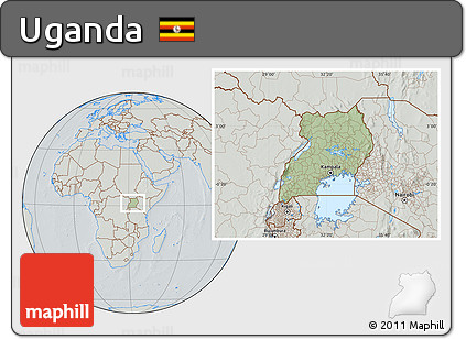 Savanna Style Location Map of Uganda, lighten, semi-desaturated, hill shading