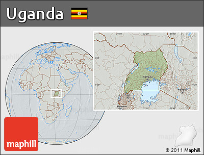Savanna Style Location Map of Uganda, lighten, semi-desaturated, hill shading