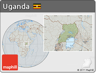 Savanna Style Location Map of Uganda, lighten, semi-desaturated, hill shading