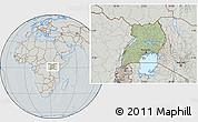 Savanna Style Location Map of Uganda, lighten, semi-desaturated, hill shading