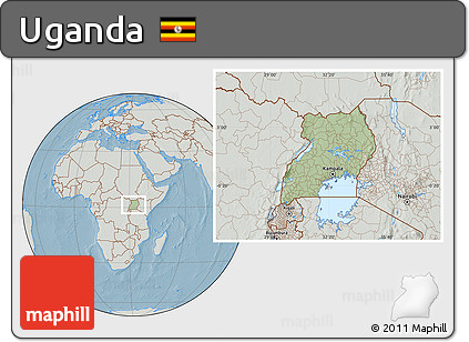 Savanna Style Location Map of Uganda, lighten, semi-desaturated, land only, hill shading