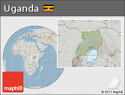 Savanna Style Location Map of Uganda, lighten, semi-desaturated, land only, hill shading