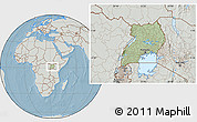 Savanna Style Location Map of Uganda, lighten, semi-desaturated, land only, hill shading