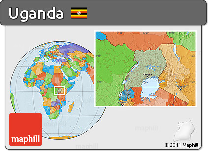 Savanna Style Location Map of Uganda, political outside, hill shading