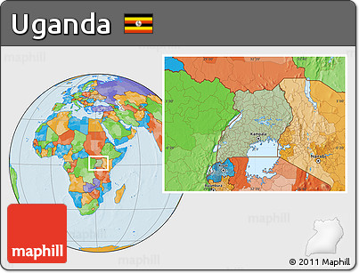 Savanna Style Location Map of Uganda, political outside, hill shading