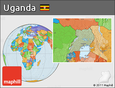Savanna Style Location Map of Uganda, political outside, hill shading