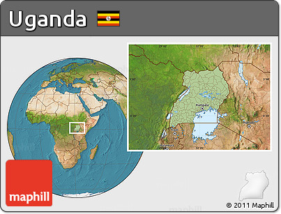 Savanna Style Location Map of Uganda, satellite outside