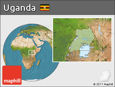 Savanna Style Location Map of Uganda, satellite outside