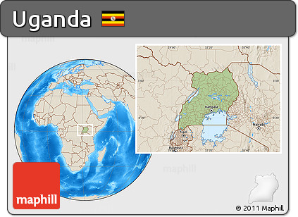 Savanna Style Location Map of Uganda, shaded relief outside