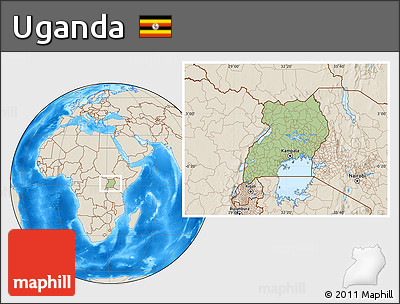 Savanna Style Location Map of Uganda, shaded relief outside