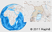 Shaded Relief Location Map of Uganda, lighten, desaturated, land only