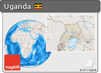 Shaded Relief Location Map of Uganda, lighten, land only