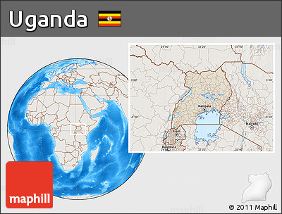 Shaded Relief Location Map of Uganda, lighten, land only