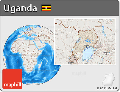 Shaded Relief Location Map of Uganda, lighten, land only