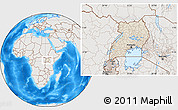 Shaded Relief Location Map of Uganda, lighten, semi-desaturated, land only
