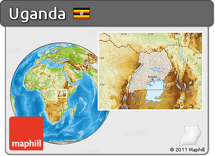 Shaded Relief Location Map of Uganda, physical outside
