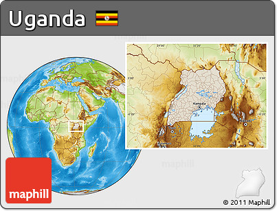 Shaded Relief Location Map of Uganda, physical outside