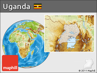 Shaded Relief Location Map of Uganda, physical outside