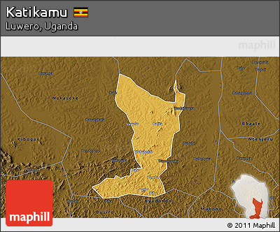 Physical 3D Map of Katikamu, darken