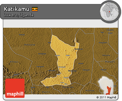Physical 3D Map of Katikamu, darken