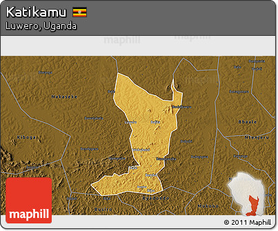 Physical 3D Map of Katikamu, darken