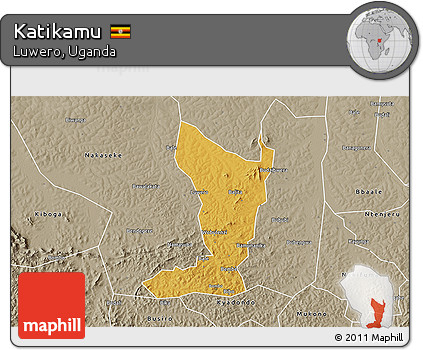 Physical 3D Map of Katikamu, semi-desaturated