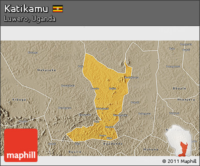 Physical 3D Map of Katikamu, semi-desaturated