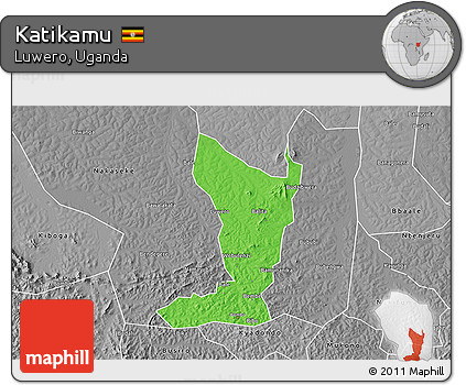 Political 3D Map of Katikamu, desaturated