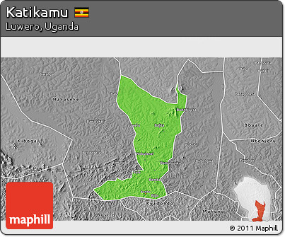 Political 3D Map of Katikamu, desaturated