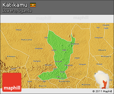 Political 3D Map of Katikamu, physical outside
