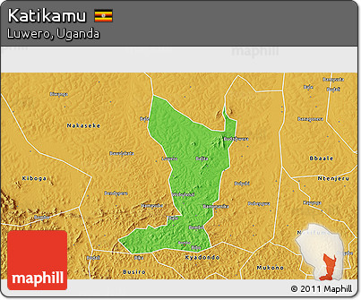 Political 3D Map of Katikamu, physical outside