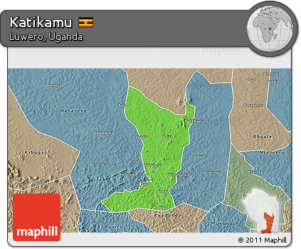 Political 3D Map of Katikamu, semi-desaturated