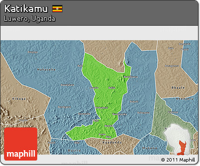 Political 3D Map of Katikamu, semi-desaturated