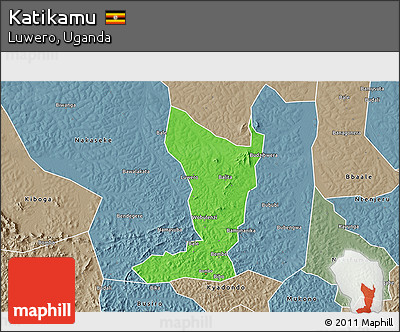 Political 3D Map of Katikamu, semi-desaturated