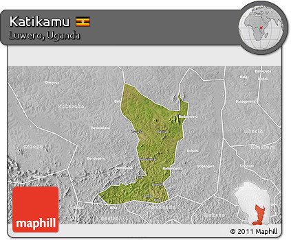 Satellite 3D Map of Katikamu, lighten, desaturated