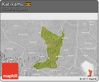 Satellite 3D Map of Katikamu, lighten, desaturated