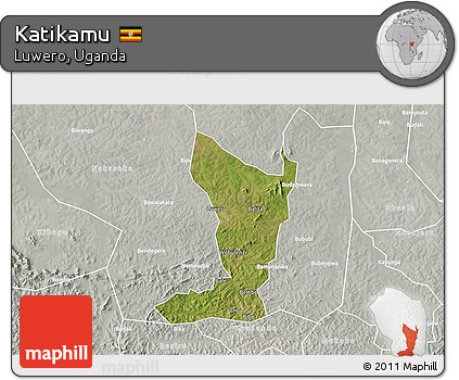 Satellite 3D Map of Katikamu, lighten, semi-desaturated