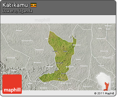 Satellite 3D Map of Katikamu, lighten, semi-desaturated