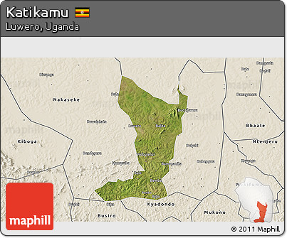 Satellite 3D Map of Katikamu, shaded relief outside