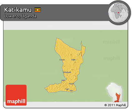 Savanna Style 3D Map of Katikamu, single color outside