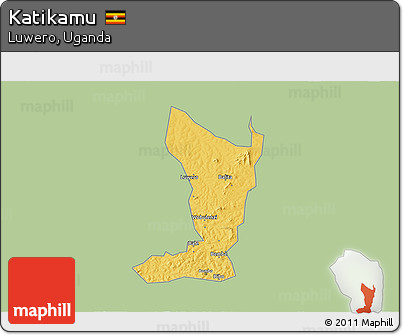 Savanna Style 3D Map of Katikamu, single color outside