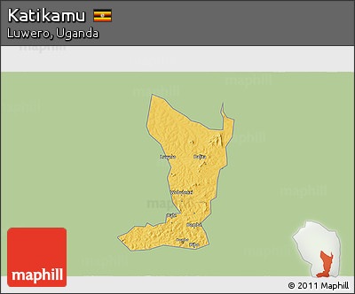 Savanna Style 3D Map of Katikamu, single color outside